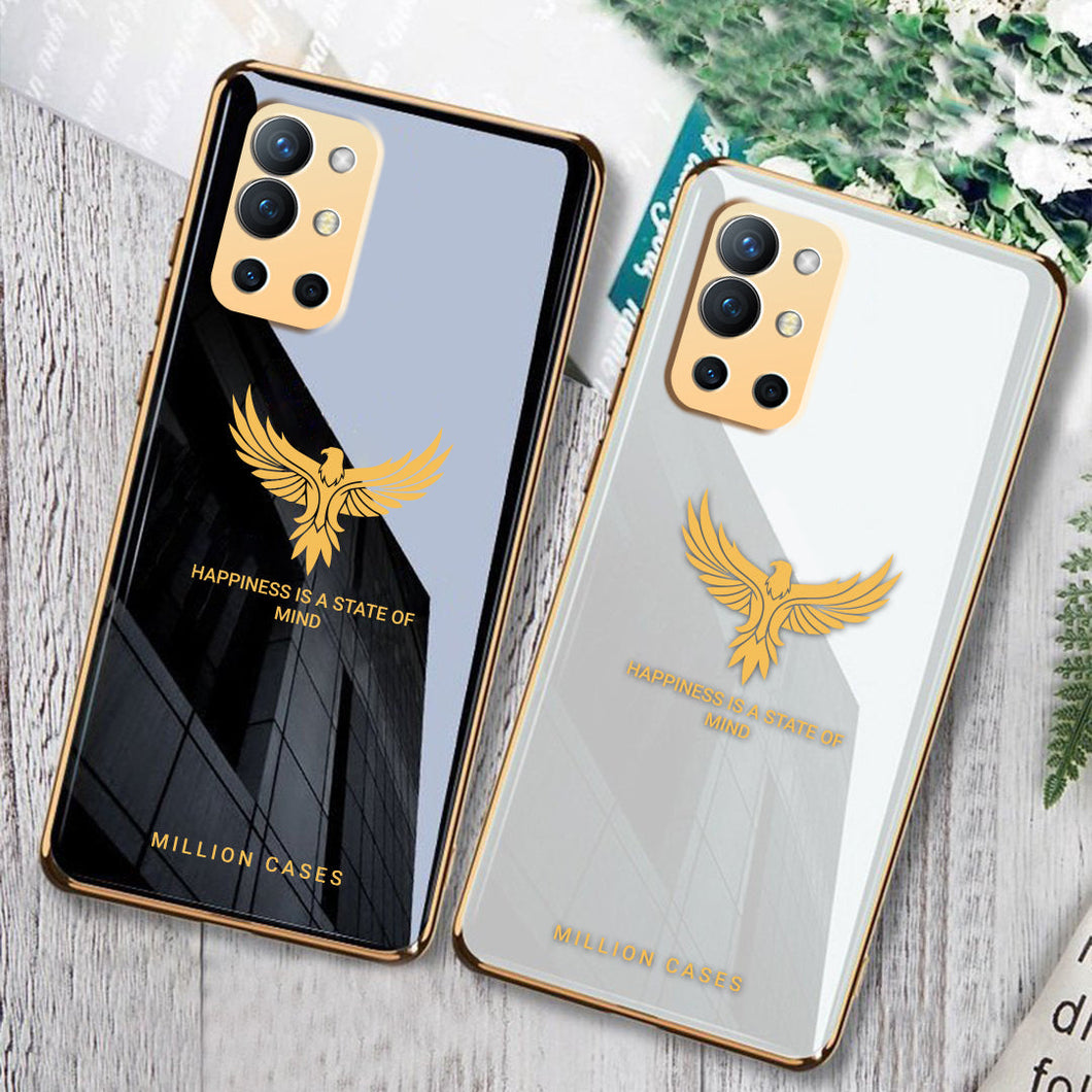 OnePlus Series (3 in 1 Combo) Eagle Pattern Electroplating Glass Case +Tempered Glass + Camera Lens Protector