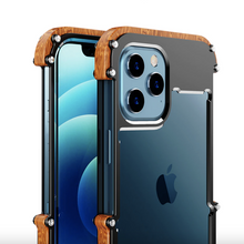 Load image into Gallery viewer, R-Just Aluminium &amp; Natural Wood Anti-shock Bumper Case
