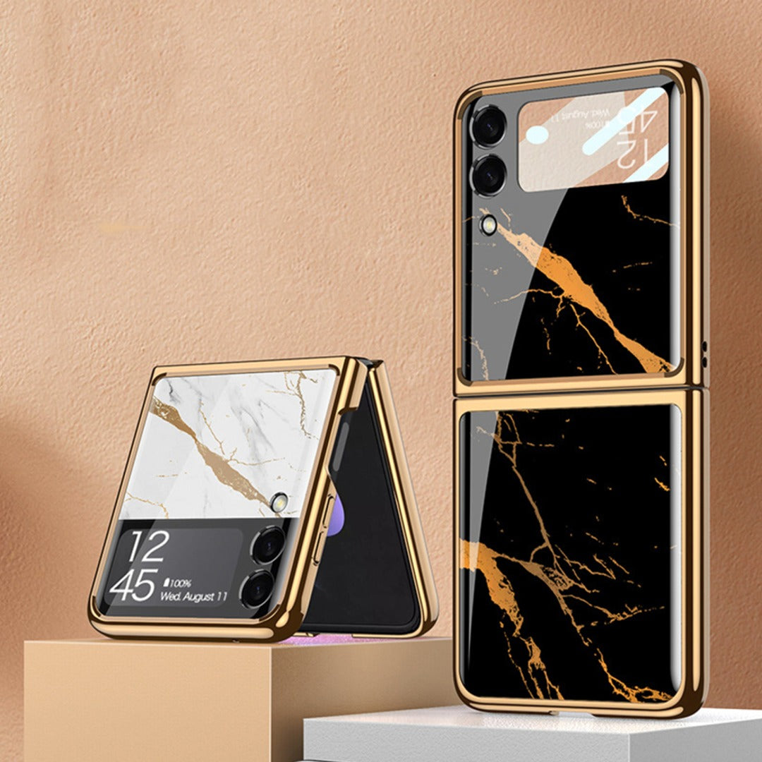 Galaxy Z Flip Series Marble Texture Glass Case
