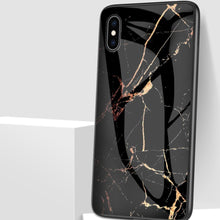 Load image into Gallery viewer, iPhone X Gold Dust Texture Marble Glass Case
