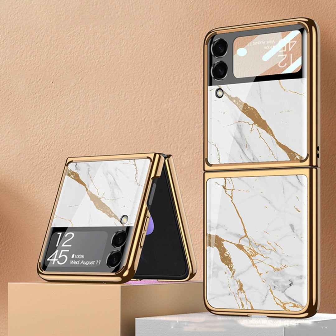Galaxy Z Flip Series Marble Texture Glass Case