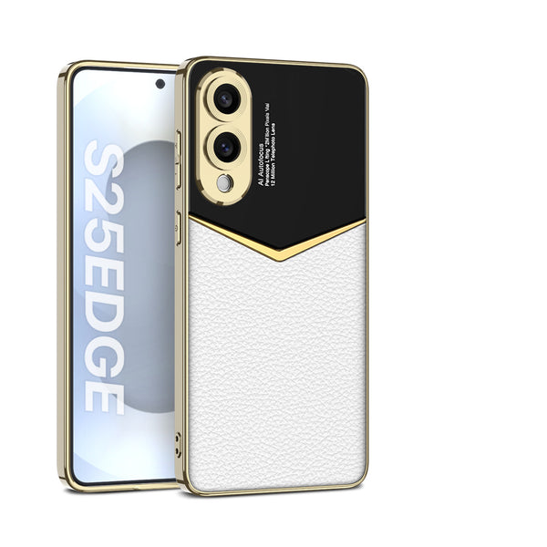 Galaxy S25 Edge Gold Plated Leather Protective Case