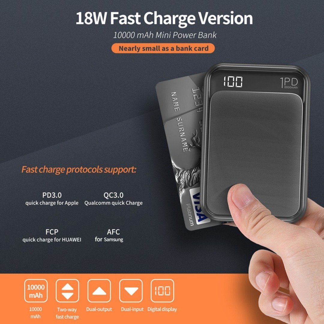 Rock space - P65 10000 mAh Mini PD Digital Display Power Bank