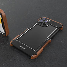 Load image into Gallery viewer, iPhone 13 R-Just Aluminium &amp; Natural Wood Anti-shock Bumper Case
