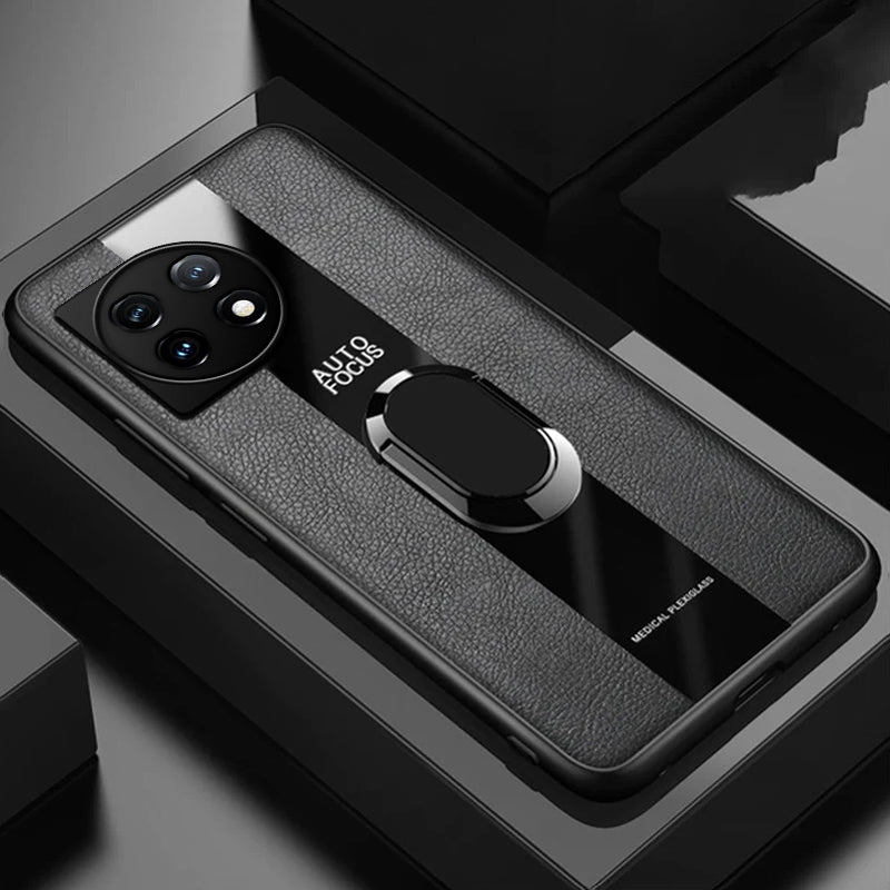 Plexiglass Luxury Leather Ring Case - OnePlus