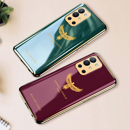 OnePlus Series (3 in 1 Combo) Eagle Pattern Electroplating Glass Case +Tempered Glass + Camera Lens Protector