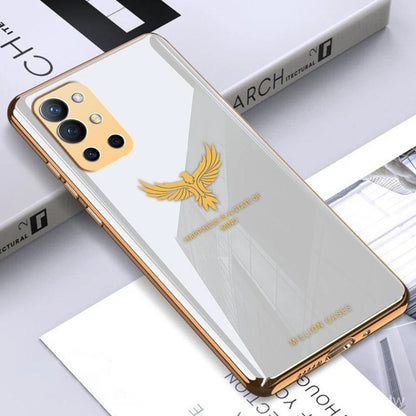 OnePlus Series (3 in 1 Combo) Eagle Pattern Electroplating Glass Case +Tempered Glass + Camera Lens Protector