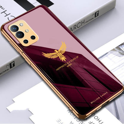 OnePlus Series (3 in 1 Combo) Eagle Pattern Electroplating Glass Case +Tempered Glass + Camera Lens Protector