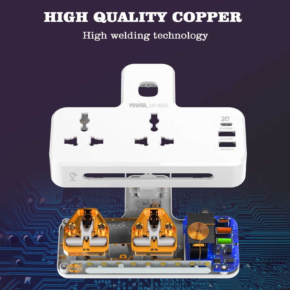 Smart Power Hub With Touch Control Night Lamp