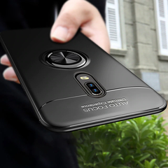 OnePlus 6T (3 in 1 Combo) Metallic Ring Holder Case + Tempered Glass + Earphones