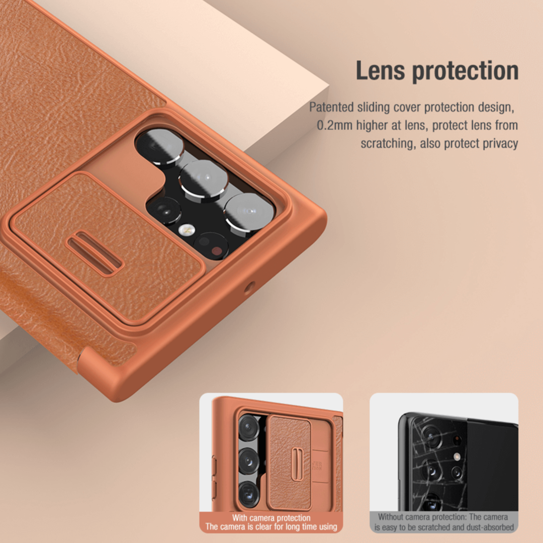 Camera Protection QIN Leather Flip Case - Samsung