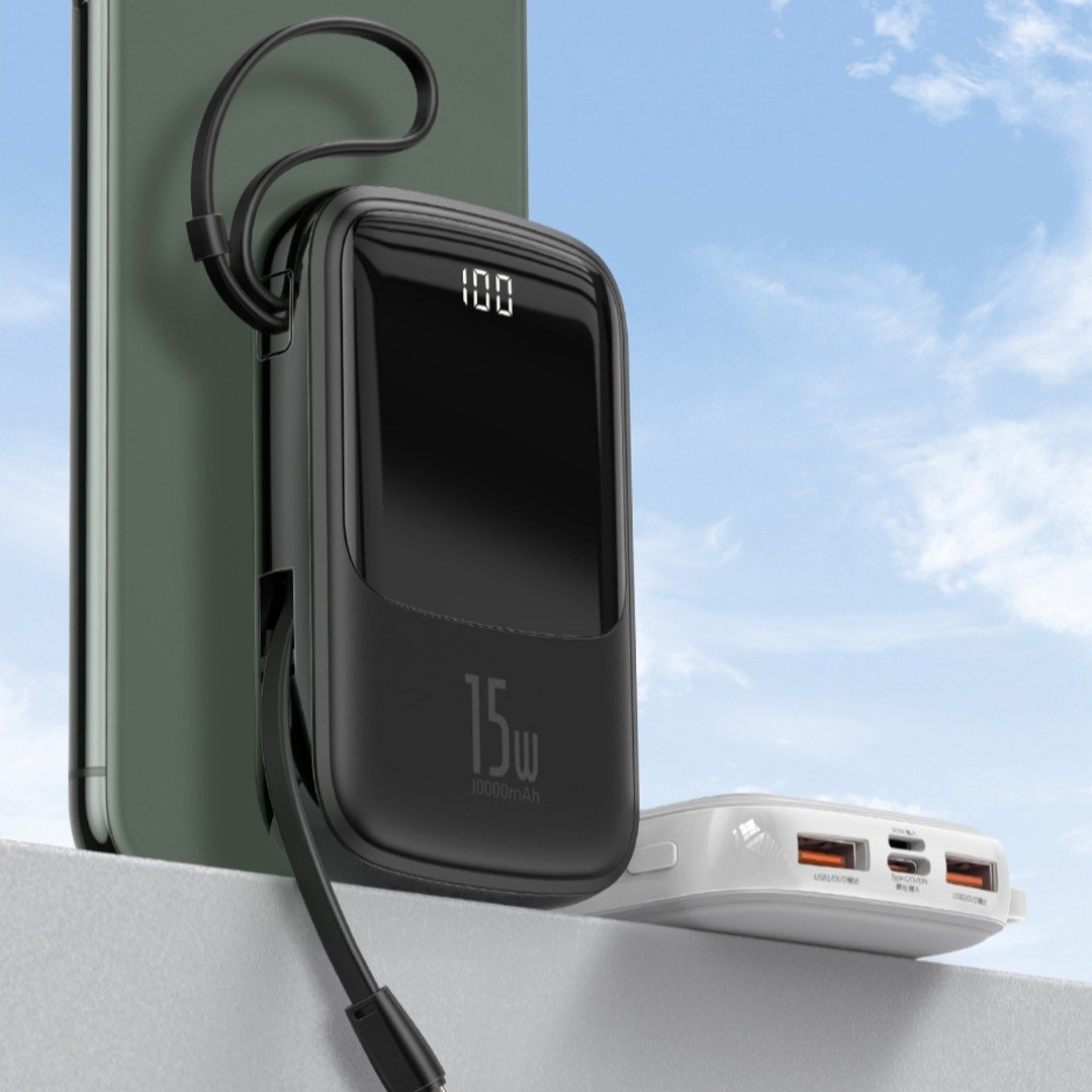QPow Digital Display 10000mAh Powerbank - Type C Cable