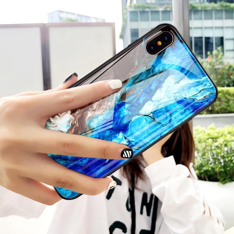 Luxury Marble Sea Pattern Tempered Glass Case