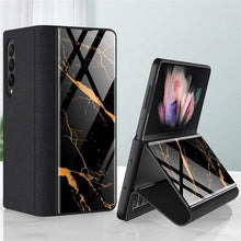Load image into Gallery viewer, Galaxy Z Fold3 Marble Glass Leather Flip Case
