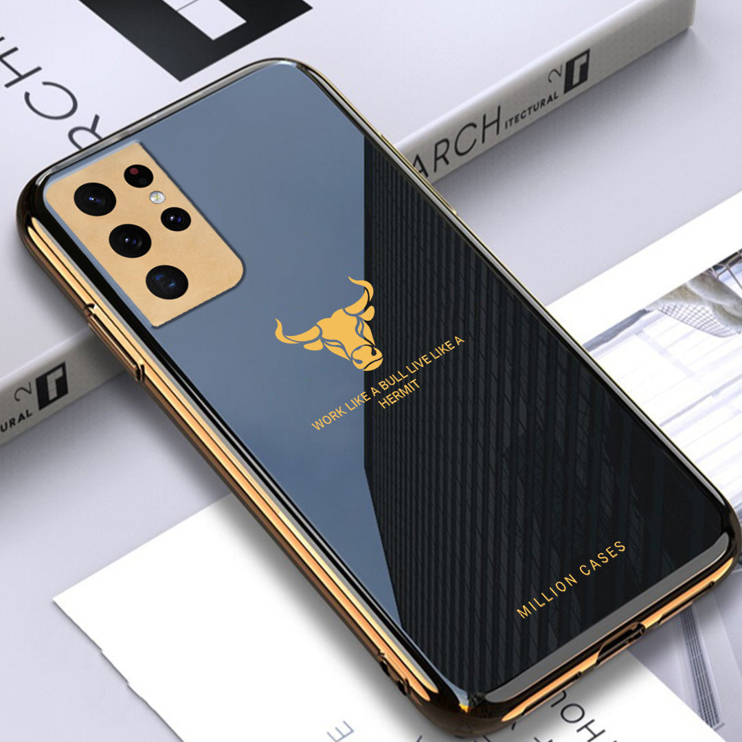 Galaxy S21 Ultra Bull Pattern Electroplating Glass Case