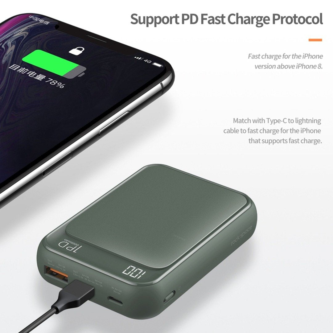 Rock space - P65 10000 mAh Mini PD Digital Display Power Bank
